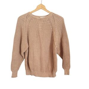 Vintage Wilkes Bashford Tan Brown Womens Cotton Chunky Knit Sweater size S